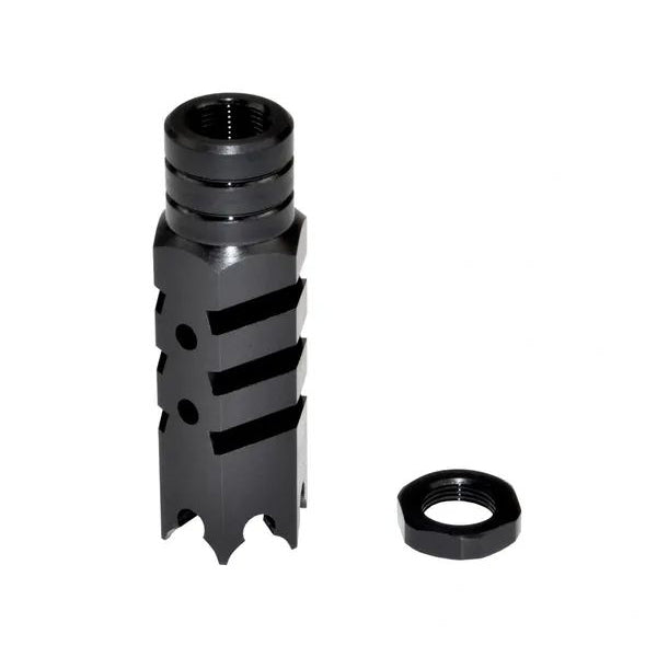 49/64x20 Shark Style Muzzle Brake For .50 Beowulf, Steel, Black