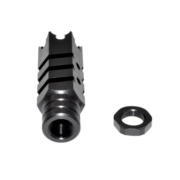 49/64x20 Shark Style Muzzle Brake For .50 Beowulf, Steel, Black