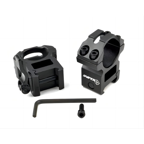1 Inch High Profile Quick Release Scope Rings For Picatinny Rail System - Black