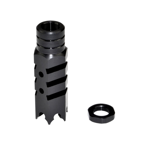 11/16x24 Shark Style Muzzle Brake For .458 Socom .450 Bushmaster, Steel, Black