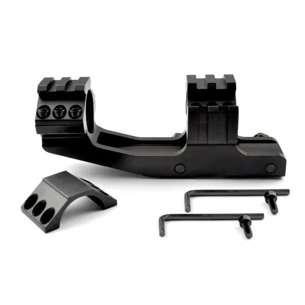 1" Cantilever Rifle Scope Mount W/ Tactical Tri Rail With 8 Picatinny Accessory Slots - Aluminum - Black