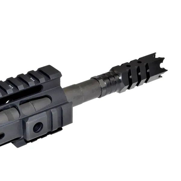 11/16x24 Shark Style Muzzle Brake For .458 Socom .450 Bushmaster, Steel, Black