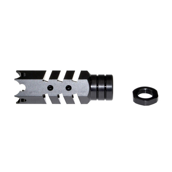 11/16x24 Shark Style Muzzle Brake For .458 Socom .450 Bushmaster, Steel, Black