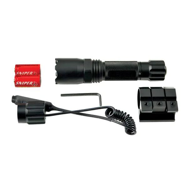 Tactical LED Flashlight With Picatinny Ring Mount, 260 Lumens, Remote Pressure Switch & Batteries Included