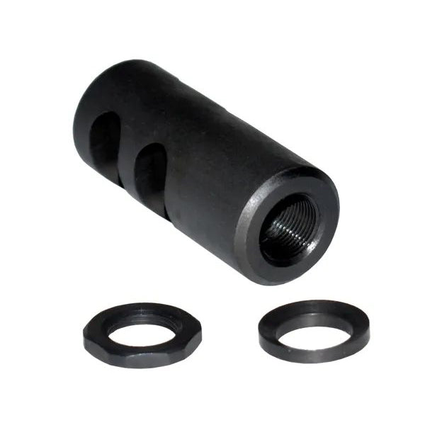 Short 1/2x28 Muzzle Brake For Ar-15, Steel, Black [Mz-0s1-01-B] Includes Crush Washer & Jam Nut