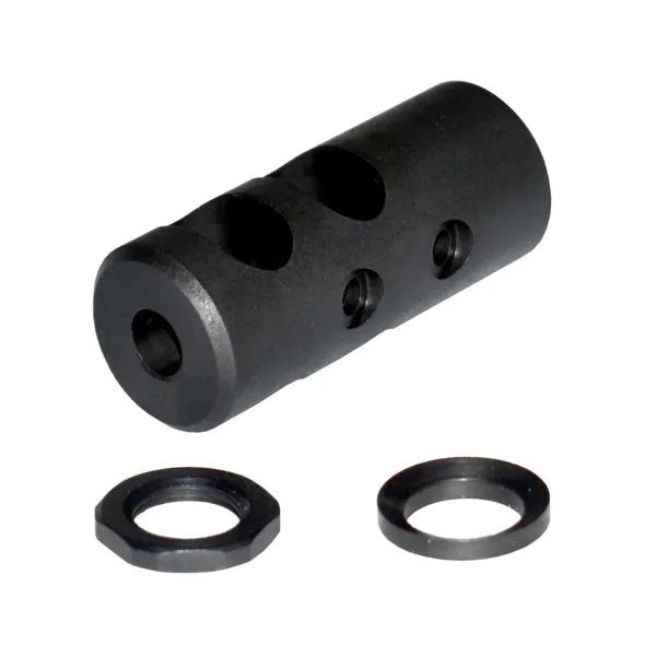 Short 1/2x28 Muzzle Brake For Ar-15, Steel, Black [Mz-0s1-01-B] Includes Crush Washer & Jam Nut